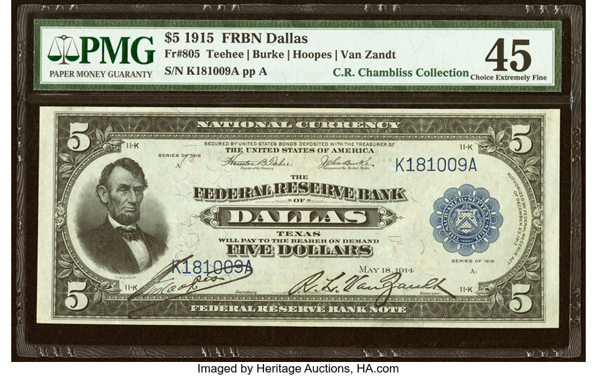 1915 $5  Dallas (Fr. 805) thumbnail 2