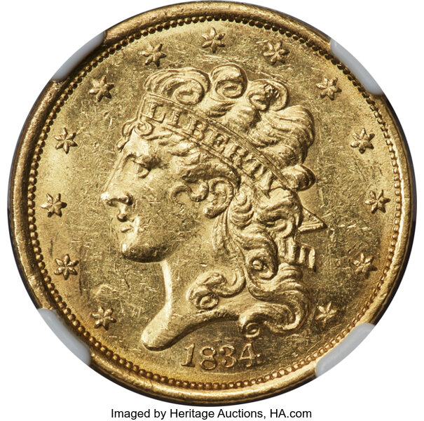 1834 $5  Classic Head, Plain 4, HM-1 MS thumbnail 2