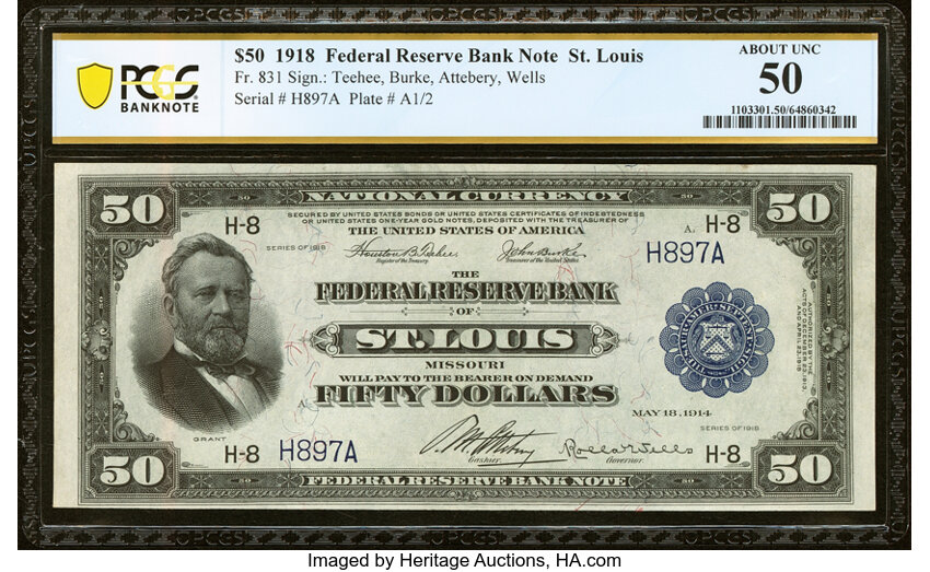 1918 $50  St. Louis (Fr. 831) thumbnail 2