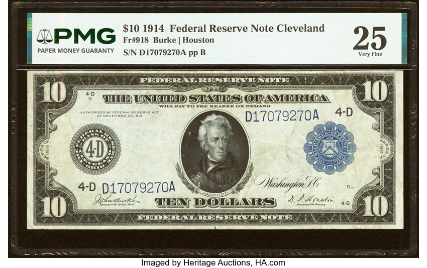 1914 $10  Blue Seal, Cleveland (Fr. 918) thumbnail 2