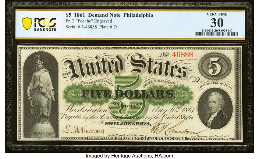 1861 $5  (Fr. 2) thumbnail 2