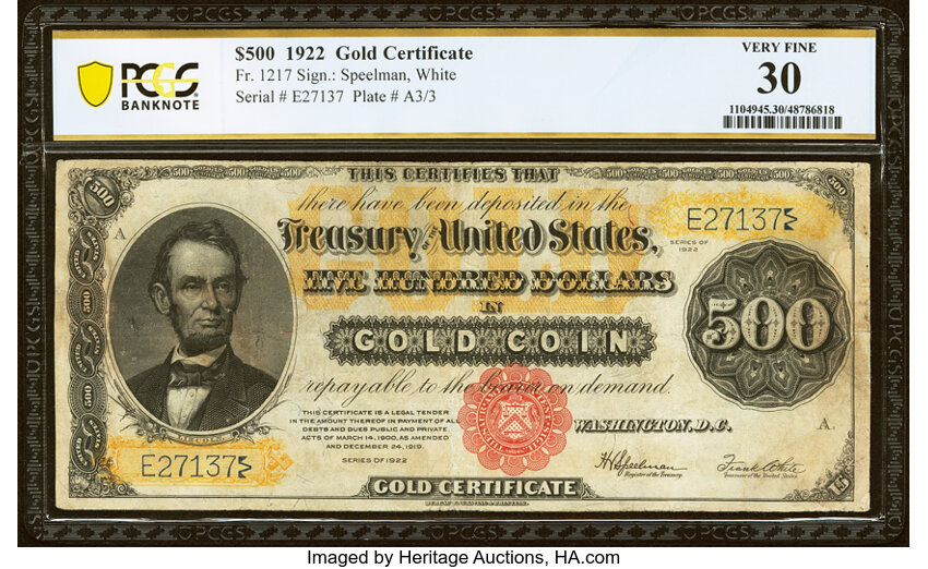 1922 $500  (Fr. 1217) thumbnail 3