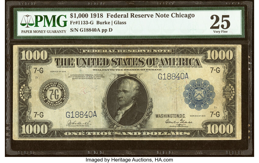 1918 $1,000  Blue Seal, Chicago (Fr. 1133-G) thumbnail 2
