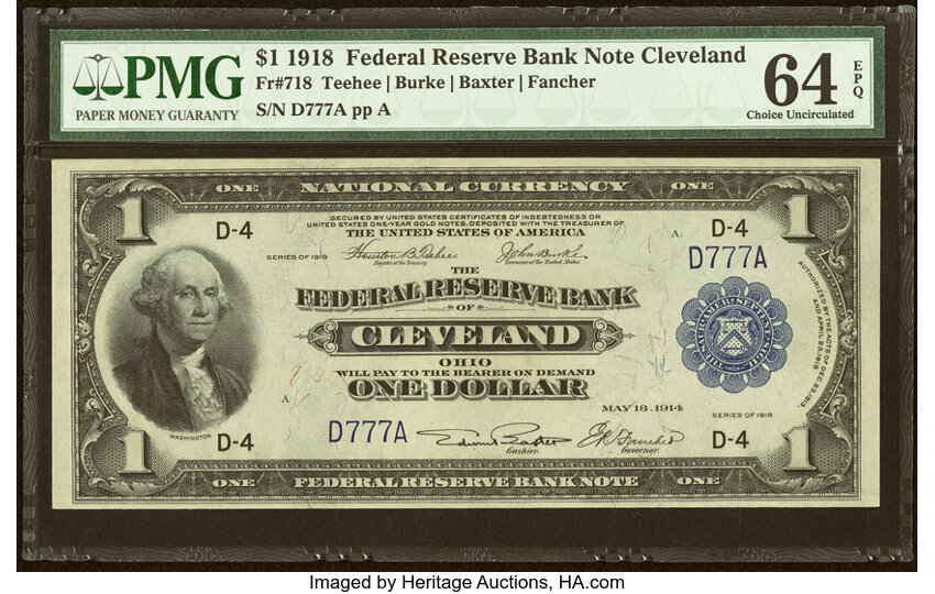 1918 $1  Cleveland (Fr. 718) thumbnail 2