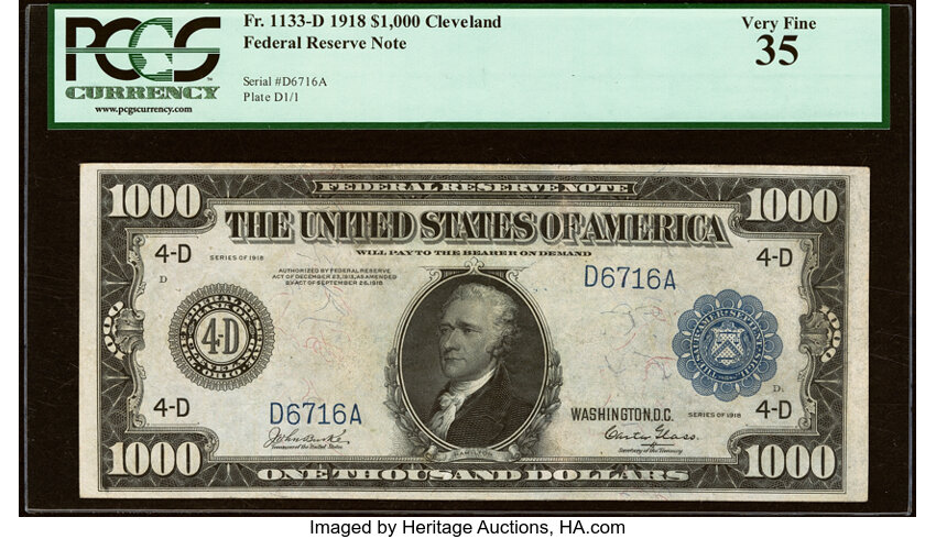1918 $1,000  Blue Seal, Cleveland (Fr. 1133-D) thumbnail 2