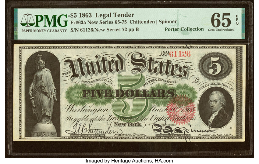 1863 $5  Seal Type 2 (Fr. 63a) thumbnail 2