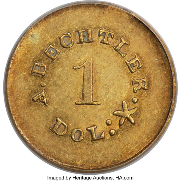 (1842-52) G$1 A.Bechtler, 27 GR, 21C, PE, K-24  MS thumbnail 20