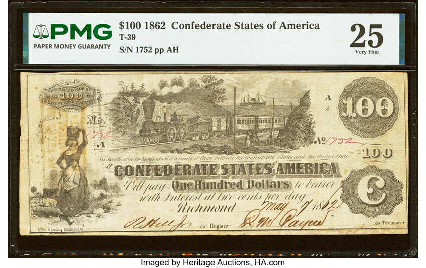 1862 $100  Straight White Steam  (Fr. T39) thumbnail 2