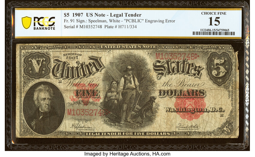 1907 $5  Mule (Fr. 91m) thumbnail 2