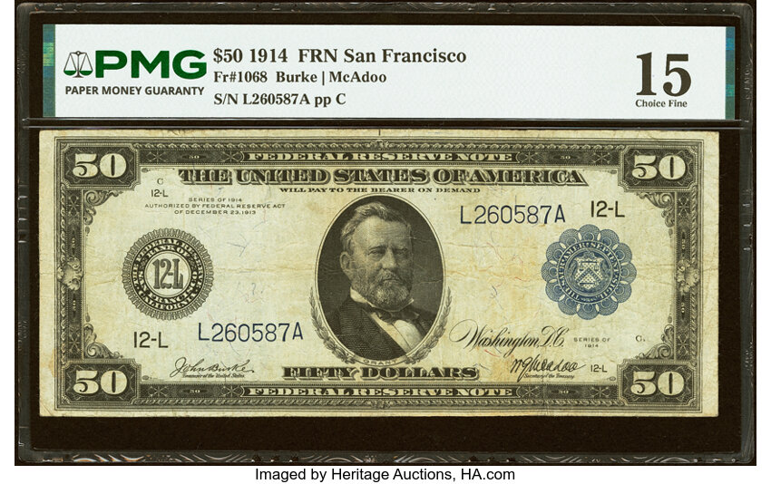 1914 $50  Blue Seal, San Francisco (Fr. 1068) thumbnail 3