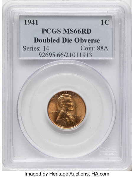 1941 1c Doubled Die Obverse, FS-101 MS RD thumbnail 2