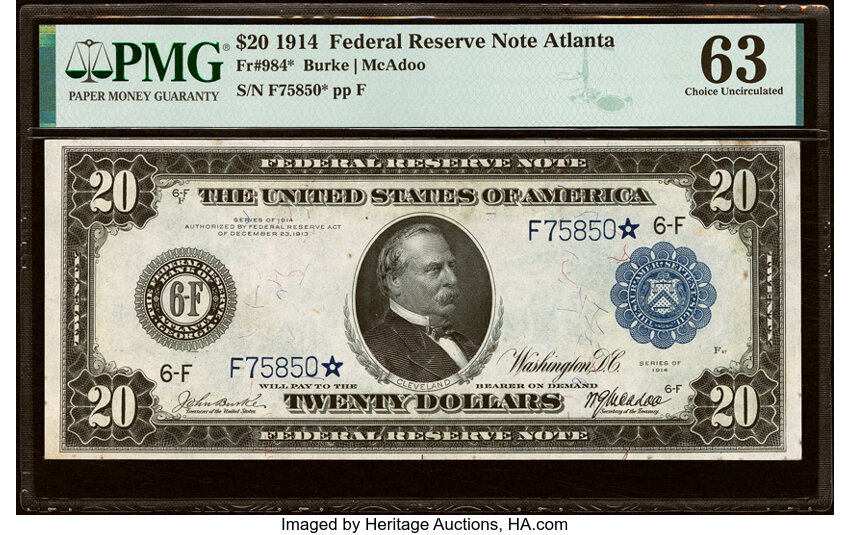 1914 $20  Blue Seal, Atlanta, Star Replacement (Fr. 984*) thumbnail 3