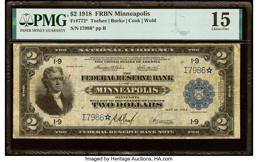 1918 $2  Minneapolis, Star Replacement (Fr. 772*) thumbnail 2