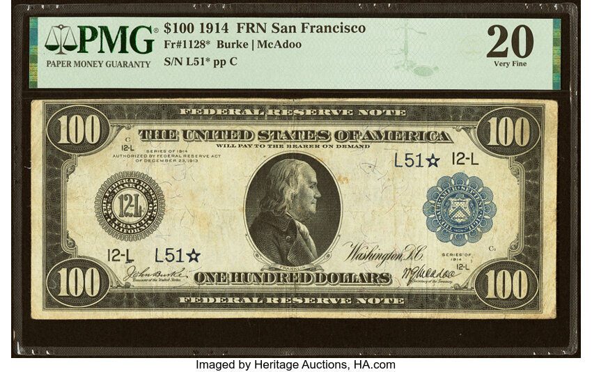 Image for 1914 $100  Blue Seal, San Francisco, Star Replacement (Fr. 1128*)