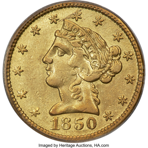 1850 G$5  Moffat & Co., K-7 MS thumbnail 3