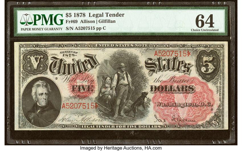 1878 $5  (Fr. 69) thumbnail 2