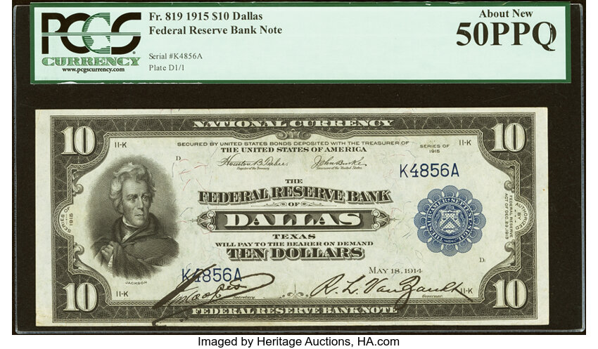 1915 $10  Dallas (Fr. 819) thumbnail 2