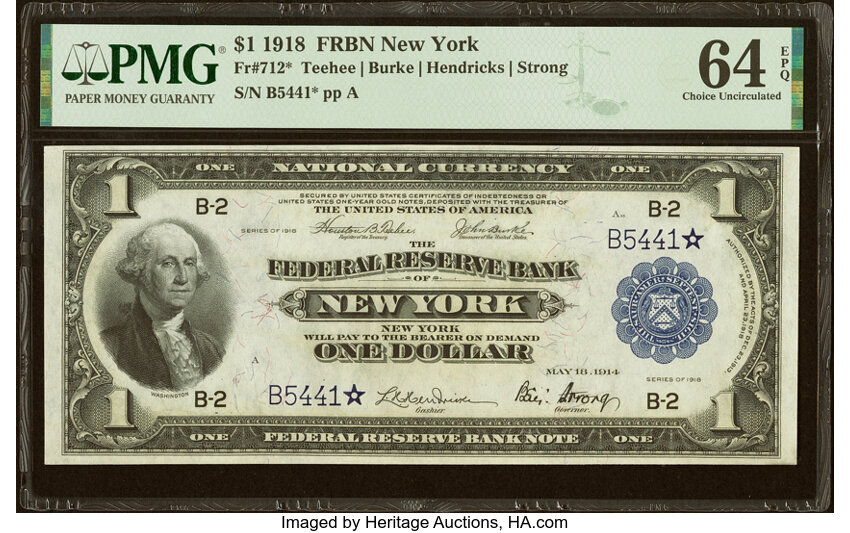 1918 $1  New York, Star Replacement (Fr. 712*) thumbnail 3