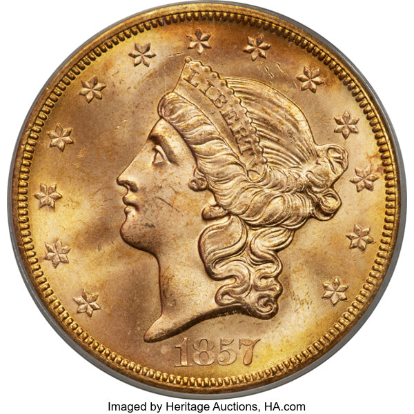 1857-S $20  Spiked Shield MS thumbnail 3