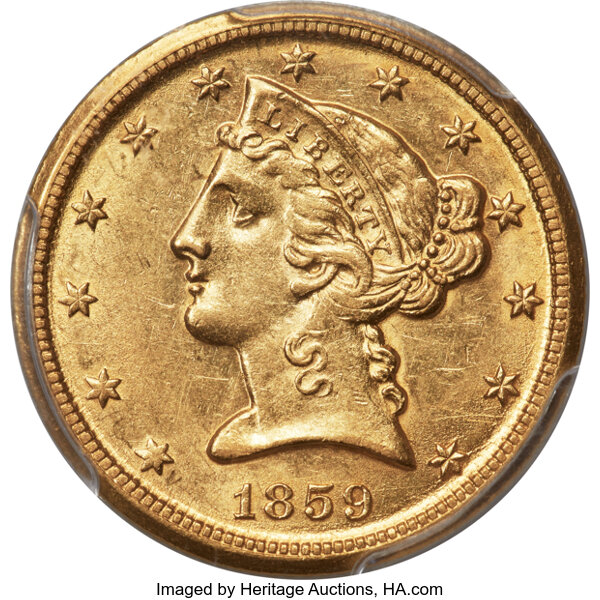 1859-D $5  Medium D MS thumbnail 3