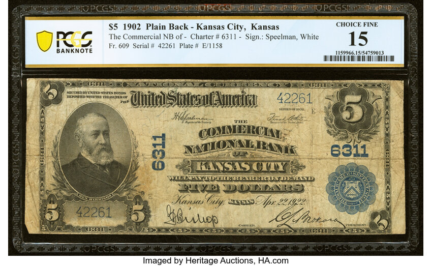 1902 $5  3rd Charter Period, 3rd Issue, Plain Back (Fr. 609) thumbnail 2