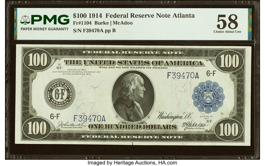 1914 $100  Blue Seal, Atlanta (Fr. 1104) thumbnail 3