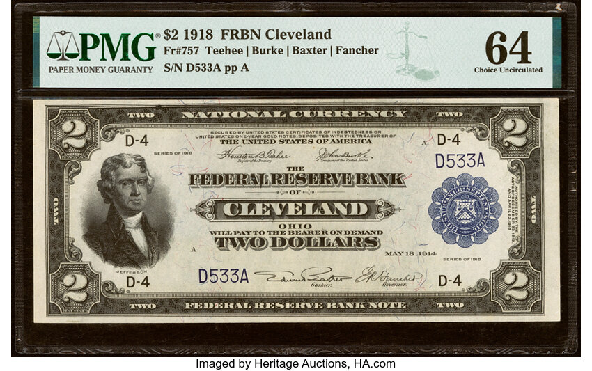 1918 $2  Cleveland (Fr. 757) thumbnail 2