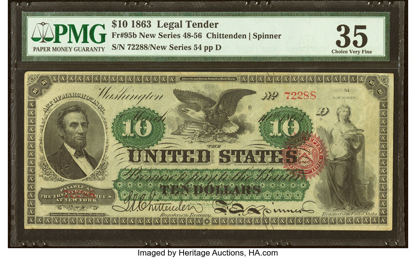 1863 $10  Seal Type 2 (Fr. 95b) thumbnail 2