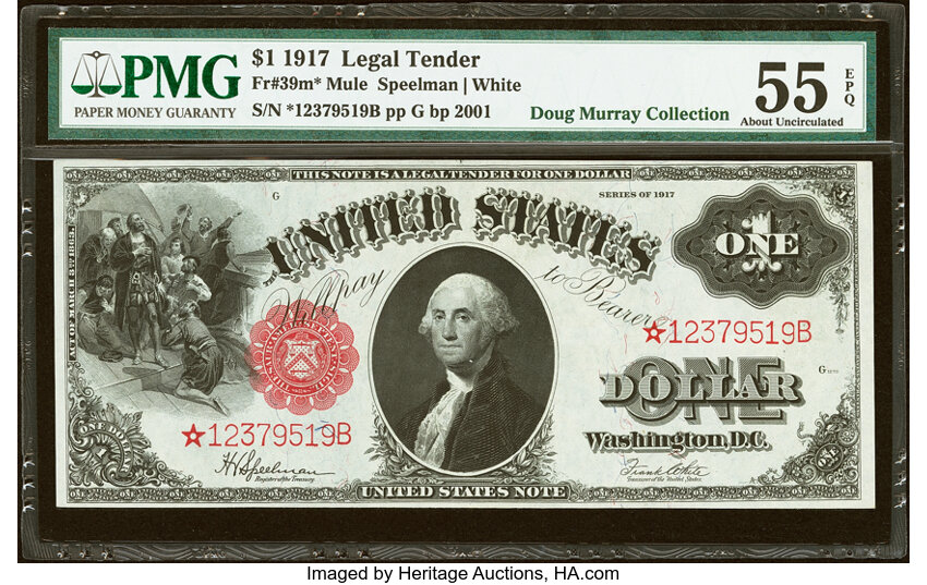 1917 $1  Mule, Star Replacement (Fr. 39m*) thumbnail 3