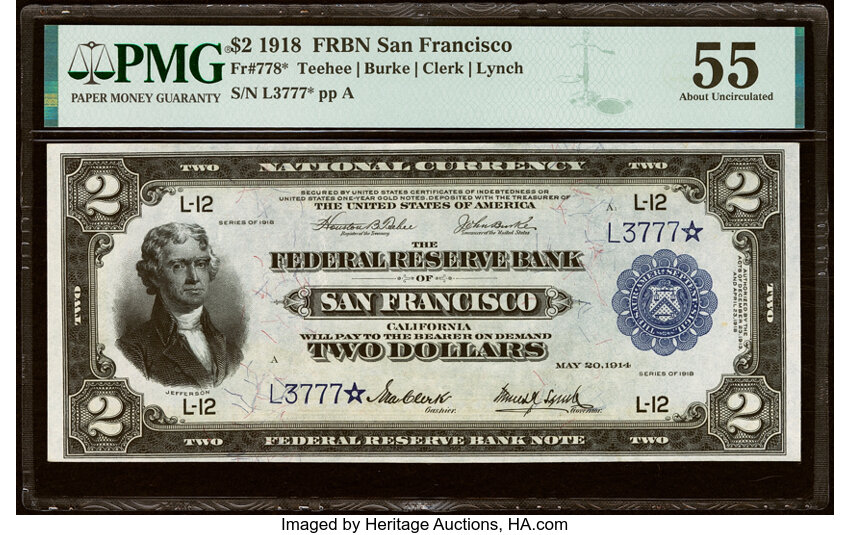 Image for 1918 $2  San Francisco, Star Replacement (Fr. 778*)