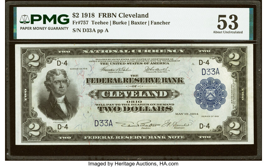 1918 $2  Cleveland (Fr. 757) thumbnail 3