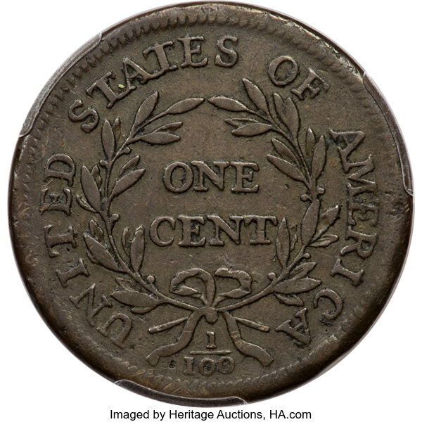 1796 1c Draped Bust, Reverse of 1795, S-97  MS BN thumbnail 3