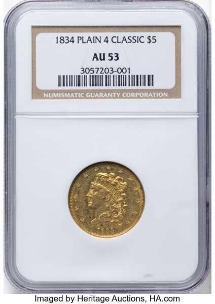 1834 $5  Classic Head, Plain 4, HM-7 MS thumbnail 3