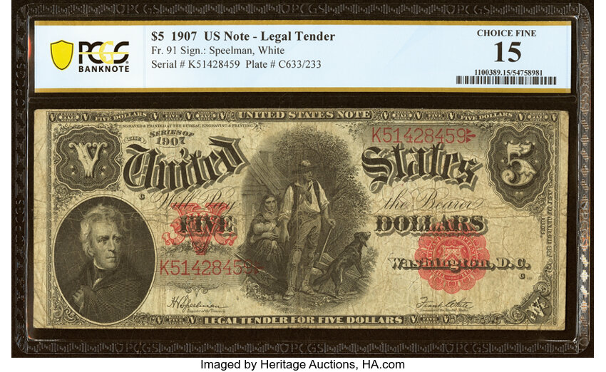 1907 $5  Mule (Fr. 91m) thumbnail 3