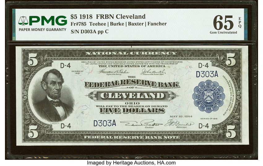 1918 $5  Cleveland (Fr. 785) thumbnail 2