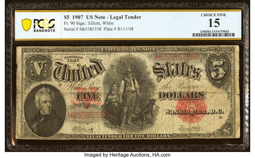1907 $5  Mule (Fr. 90m) thumbnail 3