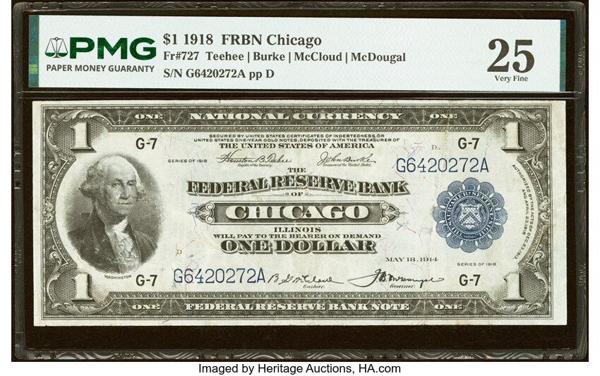 1918 $1  Chicago (Fr. 727) thumbnail 2