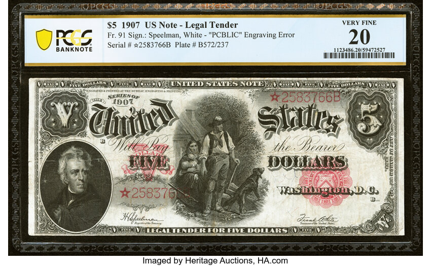 1907 $5  Mule (Fr. 91m) thumbnail 5
