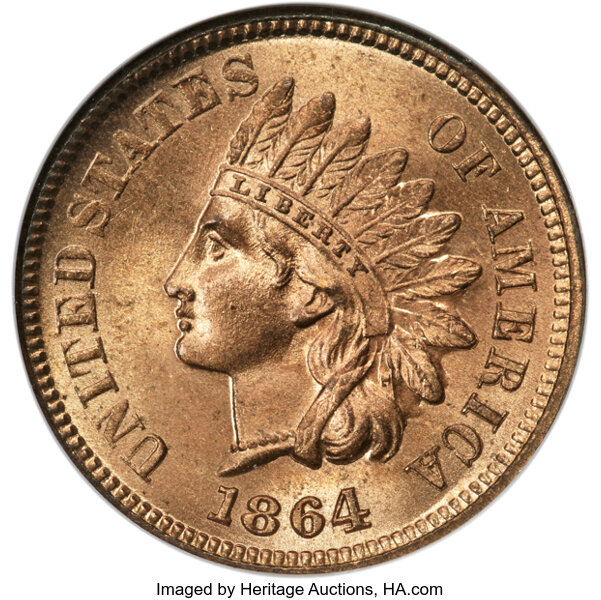 1864 1c L on Ribbon, Repunched Date, S-19 MS RD thumbnail 2