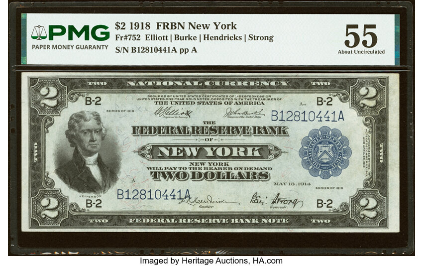 1918 $2  New York (Fr. 752) thumbnail 2