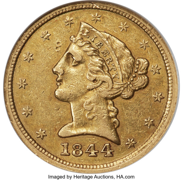 1844-D $5  MS thumbnail 4