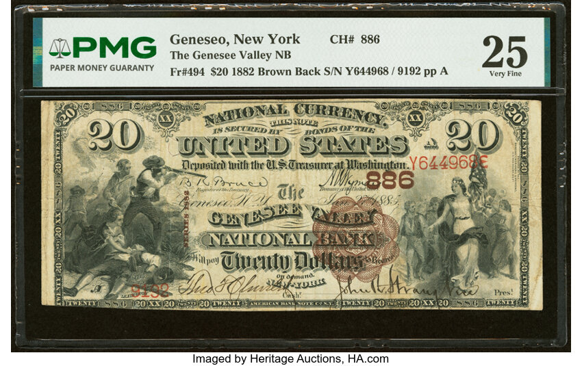 1882 $20  2nd Charter Period, 1st Issue, Brown Back (Fr. 494) thumbnail 2