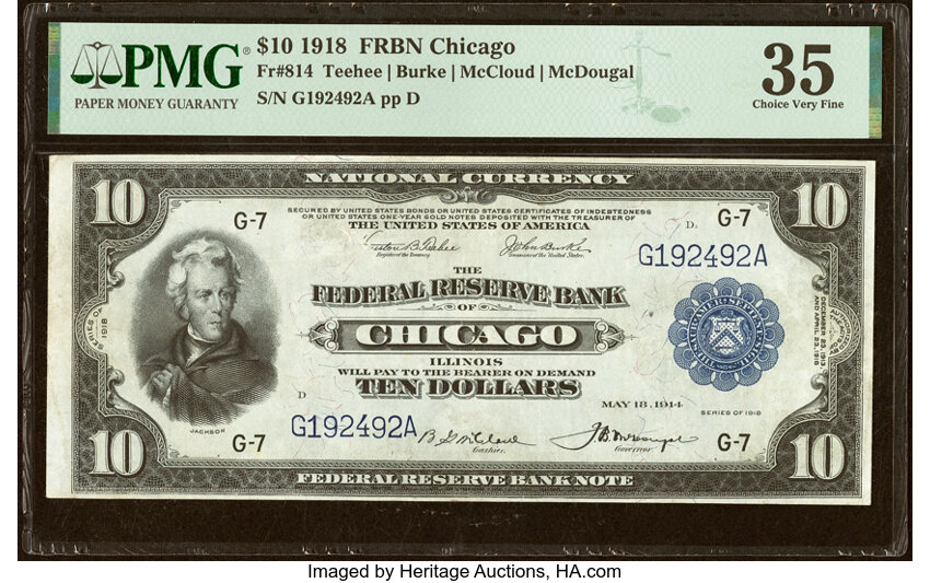 1918 $10  Chicago (Fr. 814) thumbnail 2