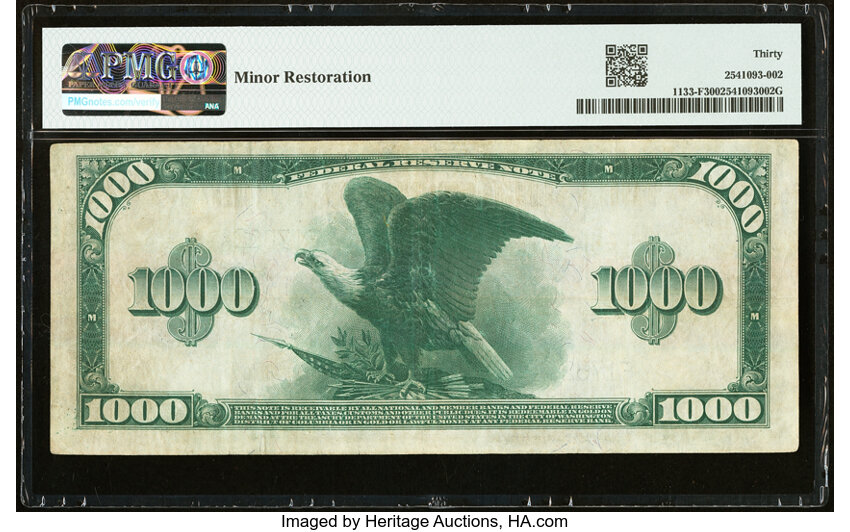 1918 $1,000  Blue Seal, Atlanta (Fr. 1133-F) thumbnail 3