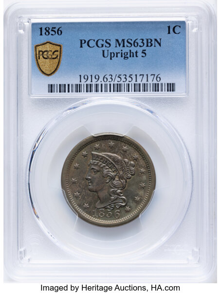 1856 1c Upright 5, N-10 MS BN thumbnail 7