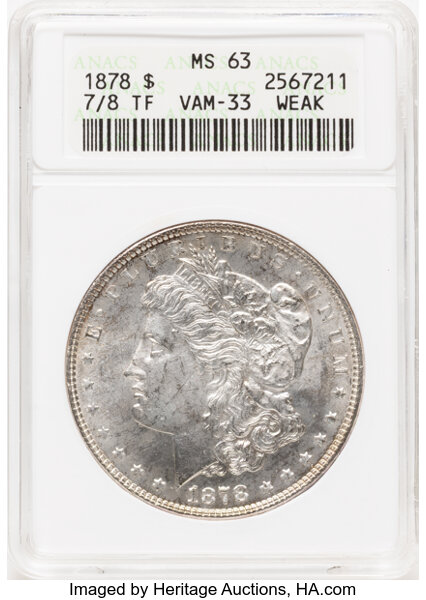 1878 7/8TF $1  Weak, 7/4, Doubled Legs, VAM-33 MS thumbnail 2