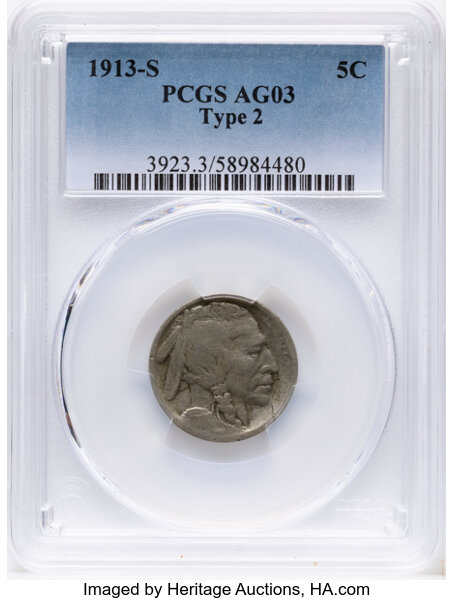 1913-S 5c Buffalo, Type 2 MS thumbnail 3