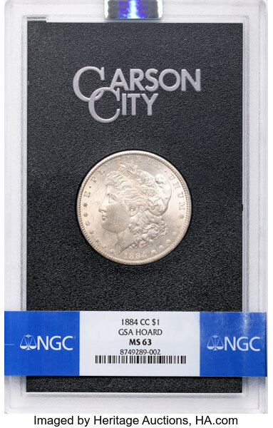 Image for 1884-CC $1  GSA Hoard, Hard package MS63 CAC