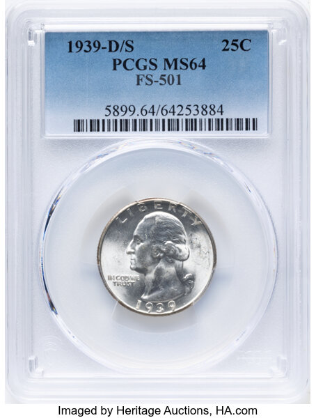 Image for 1939-D/S 25c Overmintmark, FS-501 MS
