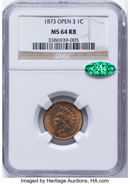 1873 1c Open 3, Repunched Date, FS-1301, S-1 MS RB thumbnail 2